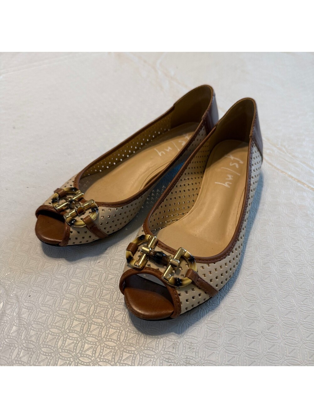 French Sole NY Women's Brown Peep Toe Flats Size 6.5
